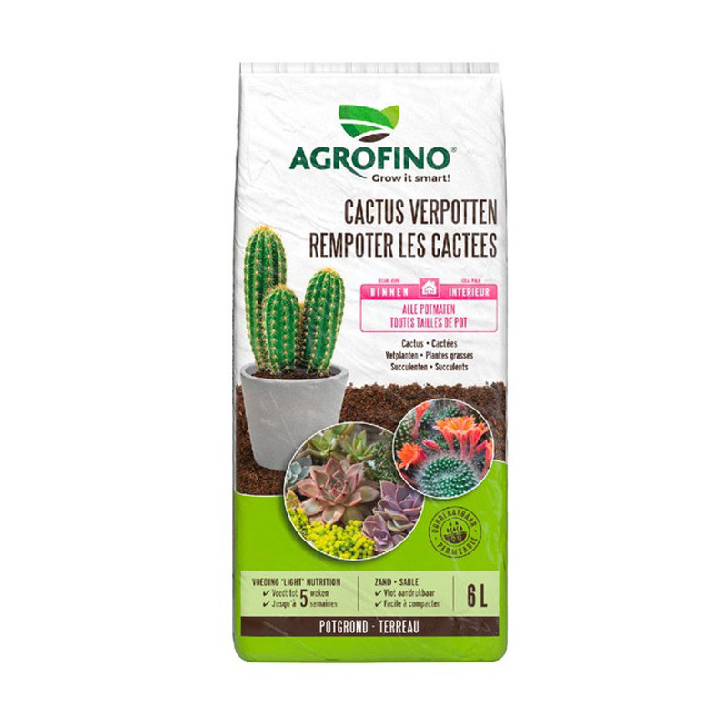 terreau Agrofino spécial pour cactus et plantes grasses en sac de 6 litres terreau Agrofino spécial pour cactus et plantes grasses en sac de 6 litres