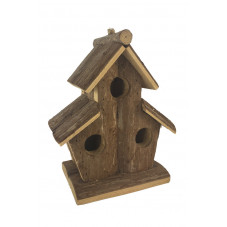 double nichoir à oiseaux en bois naturel.